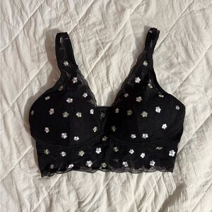 PINK Victoria's Secret Black Floral Lace Bra